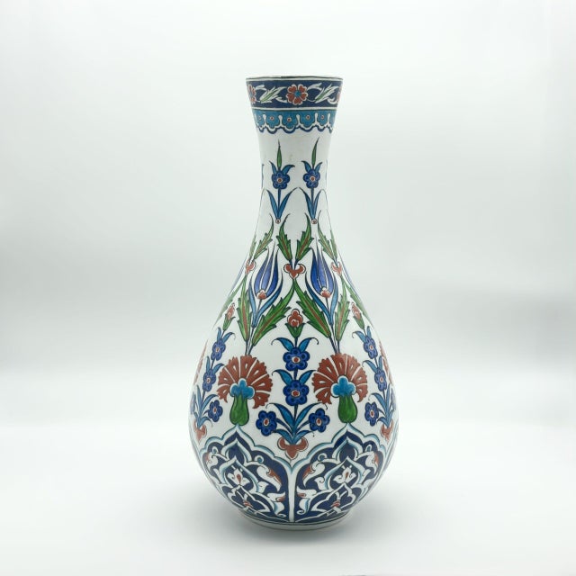 Ceramic Handmade Ceramic “Nightingale” Surahi Jar (30cm) – Lidded Polychrome Floral Art – Red, Blue & Green For Sale - Image 7 of 8