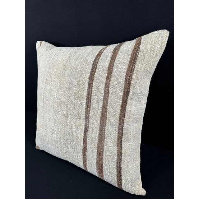 Turkish Hemp Pillow Cushion Natural Beige Brown Pillow Cushion Cover 24"x24" For Sale - Image 4 of 4