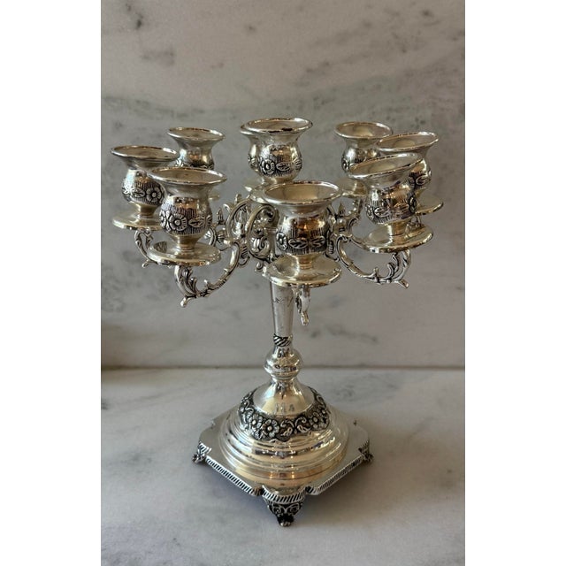 Victorian Vintage Silver Plate Multi-Branch Candelabra For Sale - Image 3 of 7