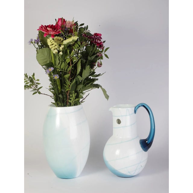 Blue and White Glass Vase and Jug Set from Bohemia Crystal, 1990s, Set of 2 For Sale - Image 14 of 15