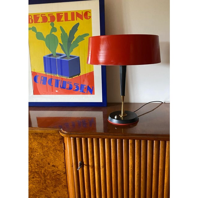 Mid-Century Modern Oscar Torlasco, Mid-Century Red Table Lamp, Lumi, Italy 1954 For Sale - Image 3 of 12