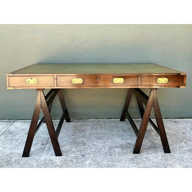 Vintage Wood and Leather Campaign Desk For Sale - Image 4 of 12
