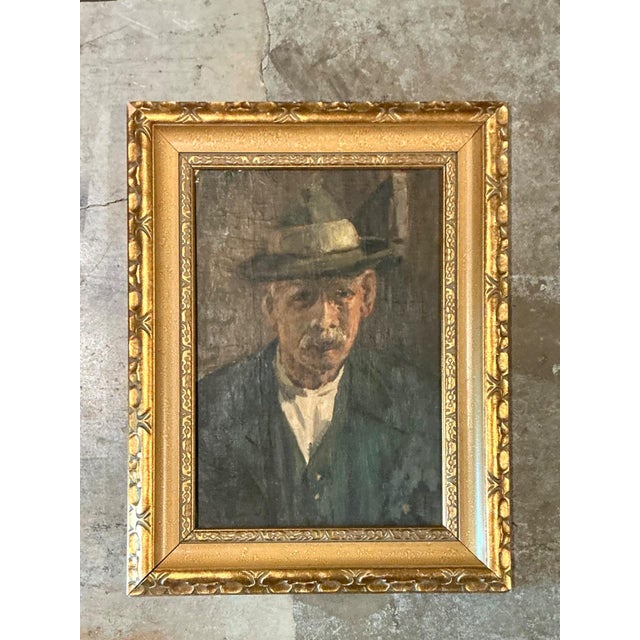 Vintage Framed Oil Portrait on Canvas For Sale - Image 9 of 13