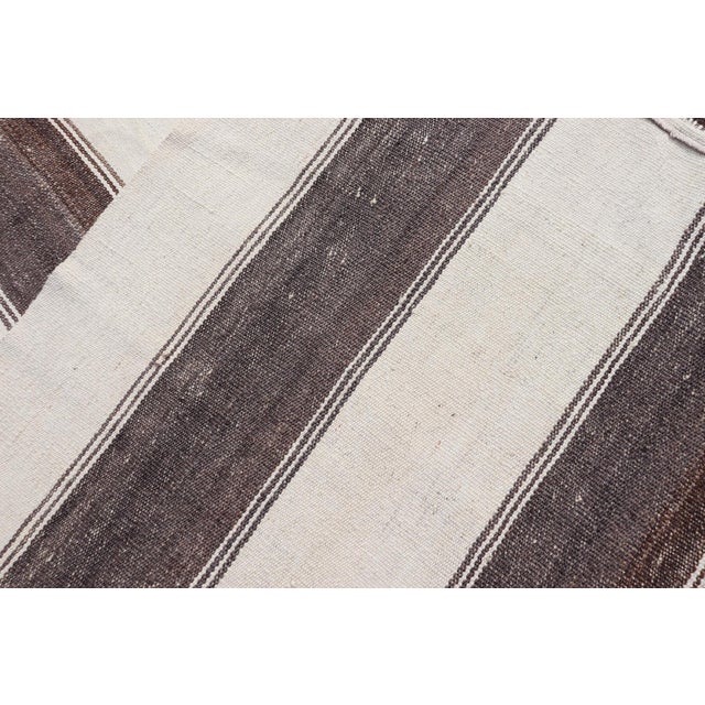 Striped Turkish Vintage Kilim Flat-Weave Rug in Brown, Mocha, and Ivory For Sale - Image 10 of 10
