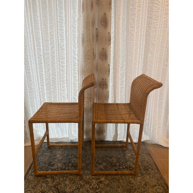 Mid Century Modern Costal Boho Chic Wicker Bar Stools a Pair Chairish