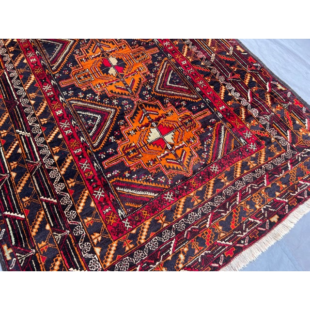 1980s Vintage Afghan Hand-Knotted Wool Rug | Tribal Geometric Pattern | Terracotta Rug For Sale - Image 5 of 10