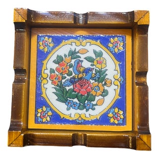 Hand-Painted Medallion Ceramic Ashtray, 1980s For Sale