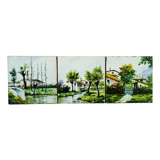 Roman Ceramic Tiles with Painted Landscape, Monterotondo, 1940s, Set of 3 For Sale