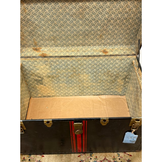 Red Black With Red Steamer Trunk, Antique For Sale - Image 8 of 10