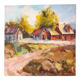 Original Impressionist Landscape Farm House Oil Painting Signed Rodden For Sale