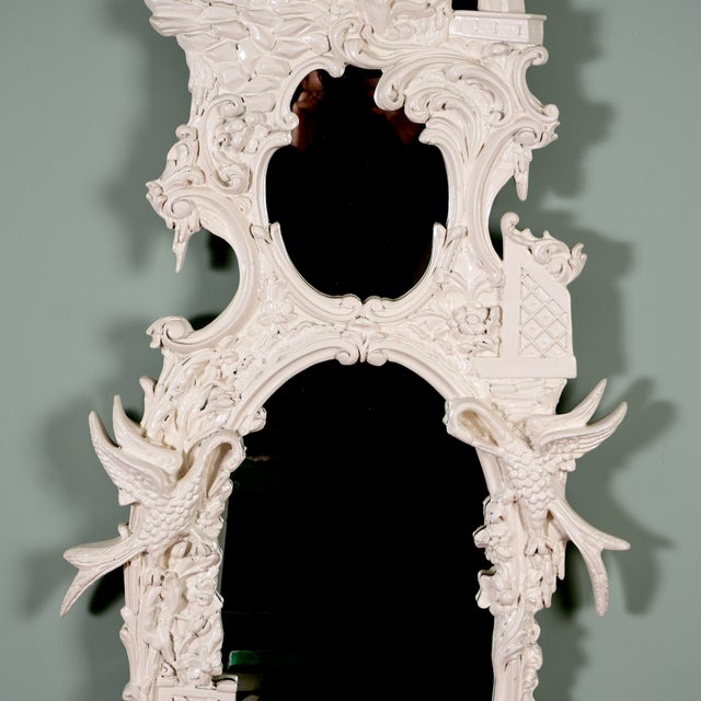 Wood 1971 Gampel Stoll White Gloss Chinoiserie Pagoda Mirror For Sale - Image 7 of 17