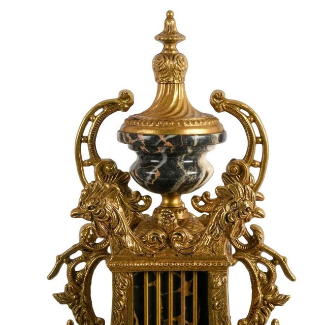 Mid 20th Century Imperial Italian Brevettato Gilt Bronze Mantel Clock Garniture Set With Candelabra For Sale - Image 5 of 13