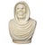A finely carved solid marble bust depicting a hooded skeletal figure, this striking memento mori sculpture presents a...