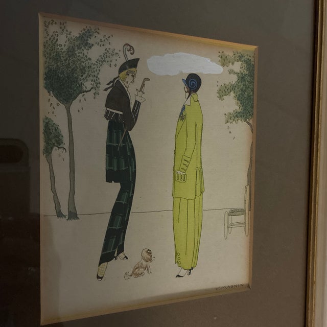 Original 1920’s Gazette Du Bon Ton Framed Pochior Fashion Illustrations by Boutet De Monvel, Brissaud, Duran, Marty, Puget, and Magnin - Set of 3 For Sale - Image 4 of 12
