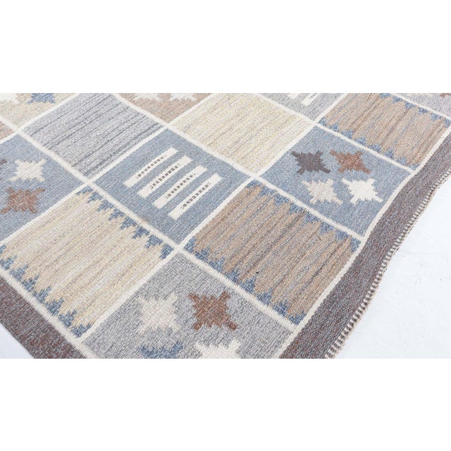 Mid-Century Modern Mid-Century Scandinavian Beige Flatweave Rug By Rakel Carlander (Squares) For Sale - Image 3 of 7