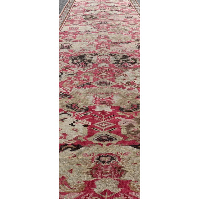Rose Long Antique Caucasian Karabagh Runner With Ivory and Rose Field Design For Sale - Image 8 of 10