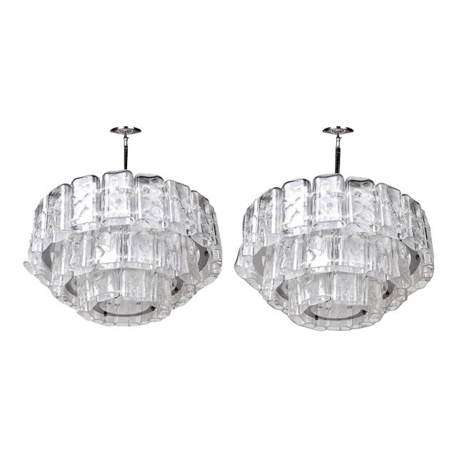 Pair Mid Century Doria Three Tier Blown Glass Fixtures For Sale