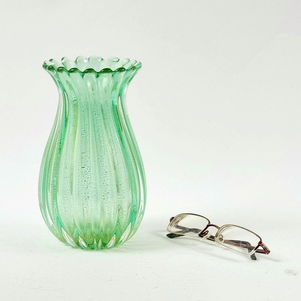 Mid-Century Ribbed Murano Glass Vase Attributed to Archimede