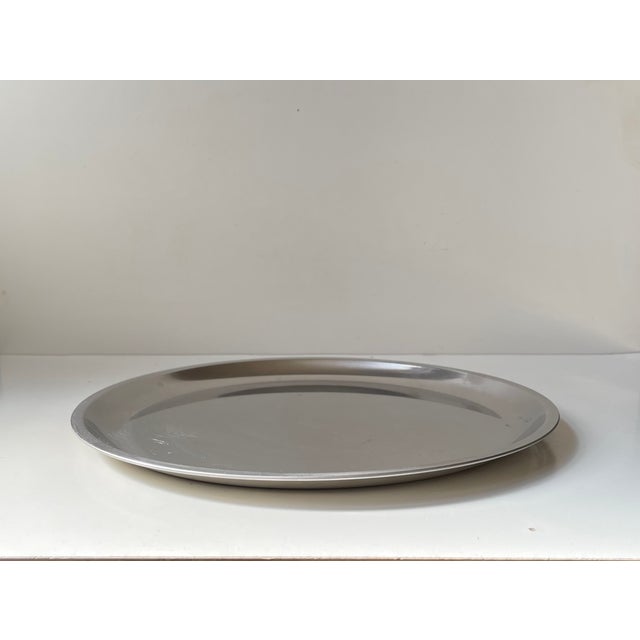Mid-Century Modern Mid-Century Modern Danish Circular Stainless Steel Tray from JENO, 1970s For Sale - Image 3 of 7