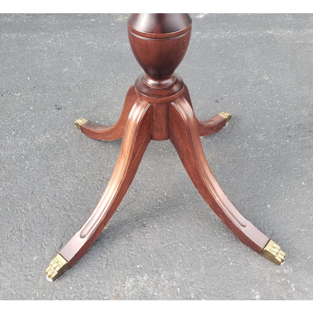 Brown Refinished Mid-Century Mahogany Single Drawer QuadPod Pedestal Drum Table For Sale - Image 8 of 9