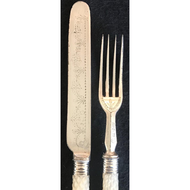 19th Century French Silver and Mother of Pearl Fork and Knife Set or Serving Set For Sale - Image 4 of 7