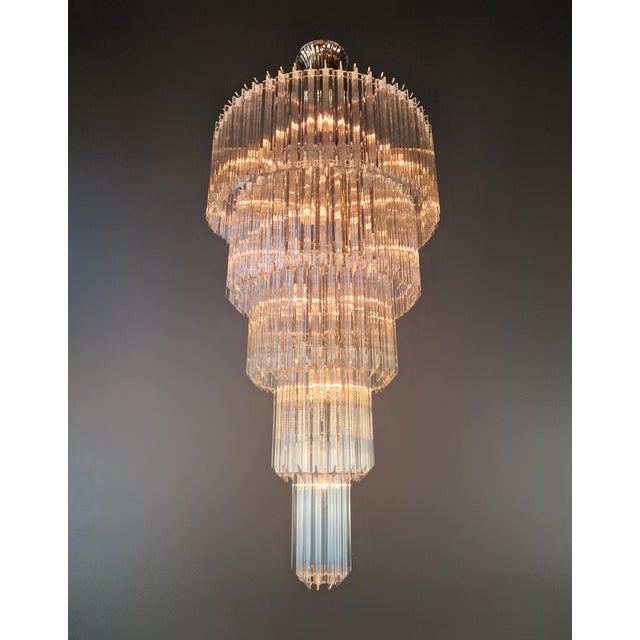2020s Art Deco Style Chandelier Tiered Design Glass Rods Art Nouveau Silver Long For Sale - Image 5 of 11