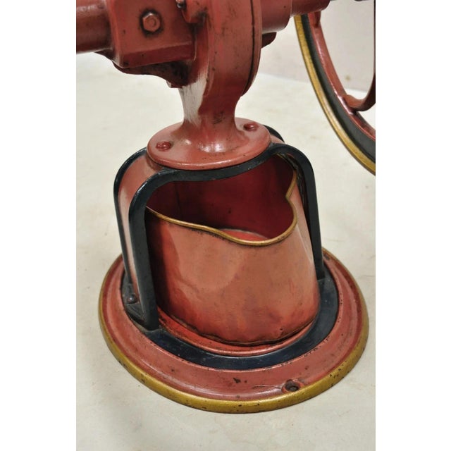 Antique Coles MFG Co Cast Iron Red Green Victorian Large Coffee Mill Grinder For Sale - Image 12 of 12