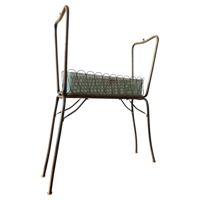 Planter in green Perforated Sheet Metal in style of Mathieu Matégot, pre-owned original French planter designed in the...