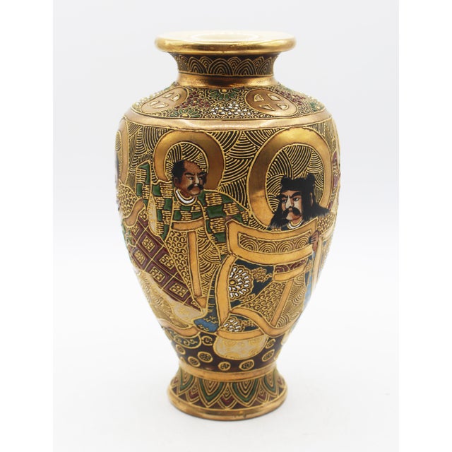 Rinzan workshop Satsuma vase, circa 1900, Japan. In Kyoto tradition. Porcelain. Moriage decoration surrounds six male...