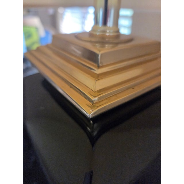 Vintage Brass and Black Porcelain Table Lamp For Sale - Image 10 of 11
