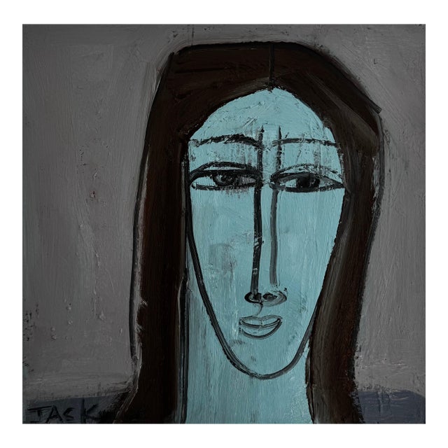 "Woman With Turquoise Face", Original Painting by Rebecca Jack For Sale