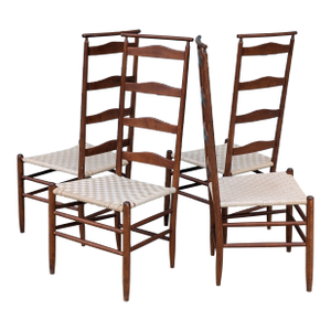 1970s Set of 4 Shaker Cherry Ladder Back Dining Chairs in the Style of Nichols & Stone