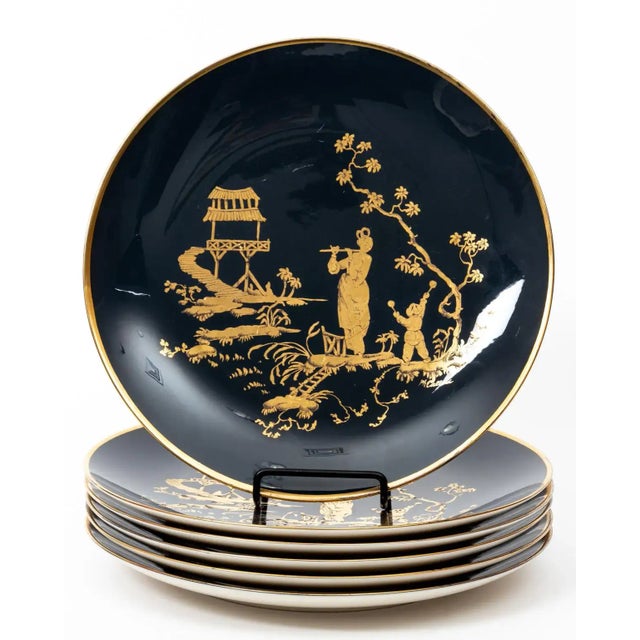 Blue Vintage Carole Stupell Chinoiserie Porcelain Plates- Set of 6 For Sale - Image 8 of 9