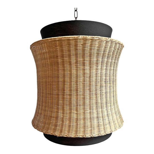 Modern Wicker Black & Tan Pendant Light For Sale