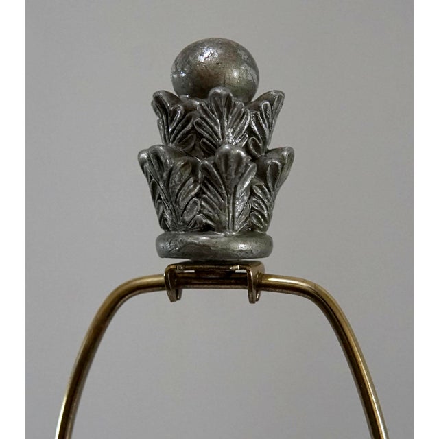 Late 20th Century Neoclassical Silver Tone Gilt Wood Lamps With Lamp Shades - a Pair For Sale - Image 9 of 13