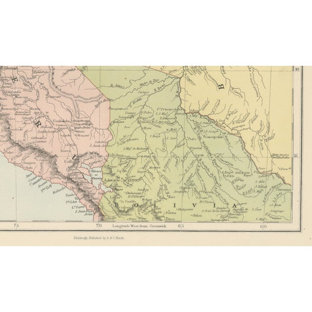 Late 19th Century Antique South America Map, 1884 For Sale - Image 5 of 11
