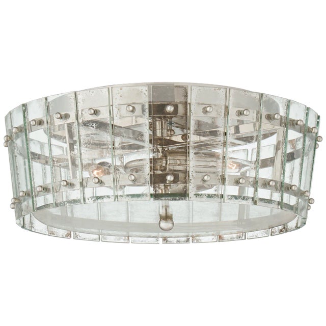 Traditional Carrier & Company for Visual Comfort Signature Cadence Medium Single-Tier Flush Mount in Polished Nickel with Antique Mirror For Sale - Image 3 of 3