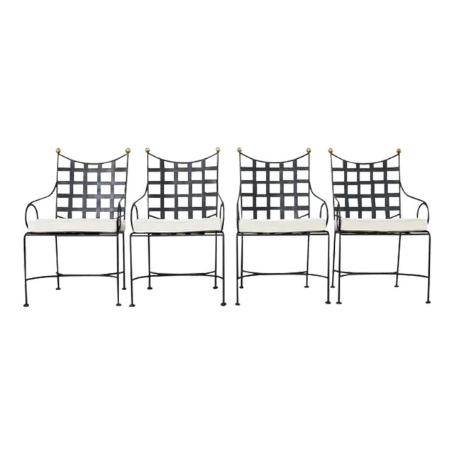 Set of Four Mario Papperzini Style Iron Bronze Garden Dining Chairs For Sale