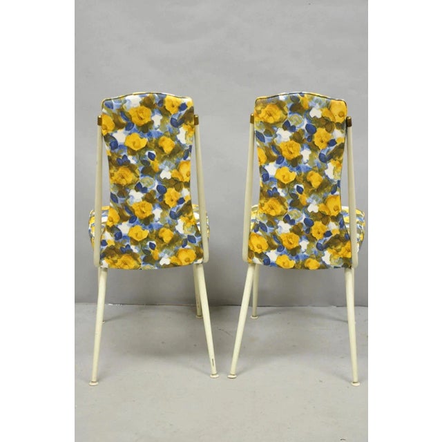 Vintage Retro Atomic Era Metal Kitchen Dining Chairs W/ Blue Yellow Flowers Pair For Sale - Image 10 of 12