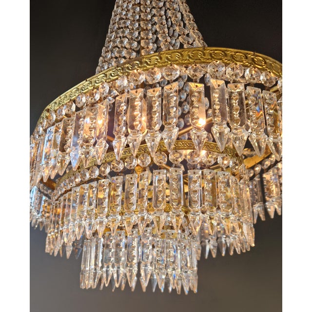 Metal Antique Art Nouveau Low Oval Plafonnier Crystal Chandelier Brass Lustre Ceiling For Sale - Image 7 of 13