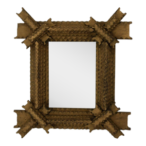 Antique Gilt Chip-Carved Tramp Frame With Mirror, Circa Early 20th Century