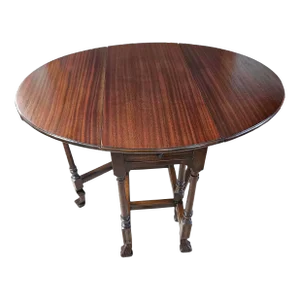 Antique Walnut Drop Leaf Gateleg Table Oval Spanish Revival Hoof Feet Carved Legs Circa 1900