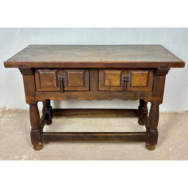 Brown Pair of Early 20th Century Spanish Rustic Oak Side Tables with Drawers, 1900s For Sale - Image 8 of 12