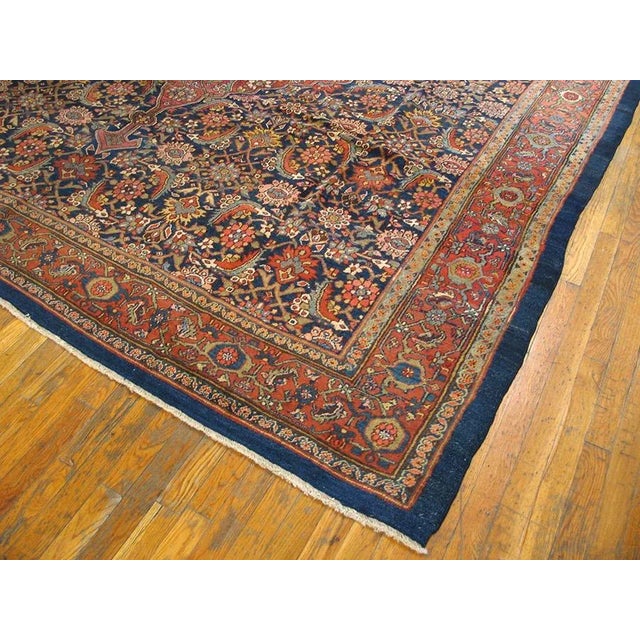 1930s Navy Blue Medallion Antique Bibikabad Rug 9' 3'' X 11' 3'' Wool Knotted Pile Carpet For Sale - Image 4 of 11