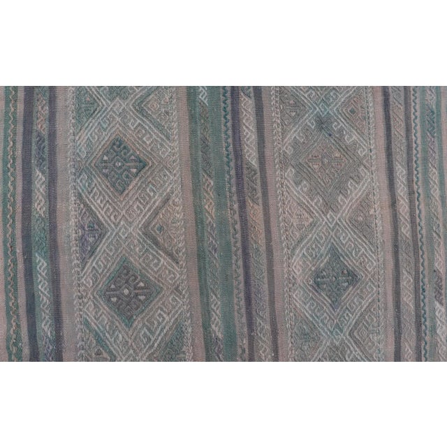 Mid 20th Century Turkish Vintage Kilim Flat-Weave With Embroideries Kilim in Pastel Color For Sale - Image 10 of 12
