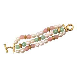 Vintage 1980s Signed Givenchy Faux-Pearl Beaded Bracelet For Sale