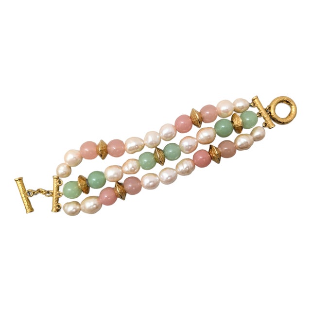 Vintage 1980s Signed Givenchy Faux-Pearl Beaded Bracelet For Sale