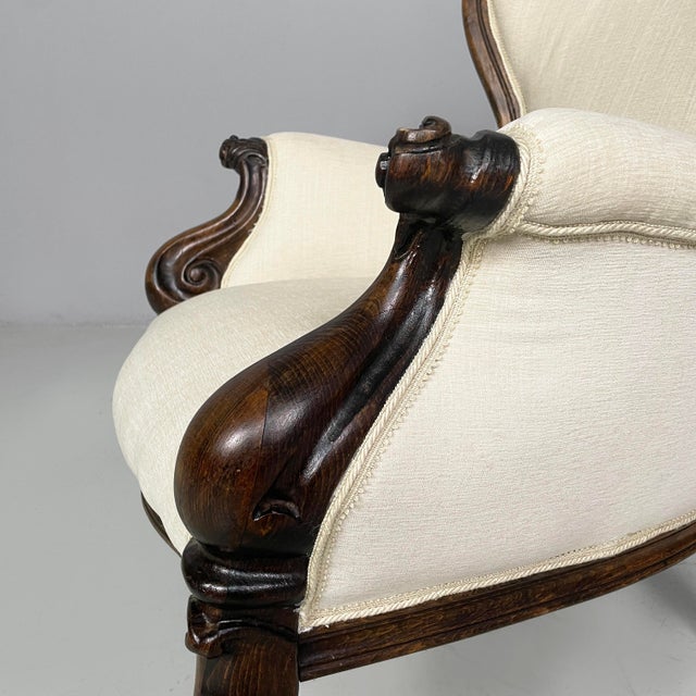 Italian Luigi Filippo Style Armchairs in Wood and White Fabric, 1930s, Set of 2 For Sale - Image 16 of 18