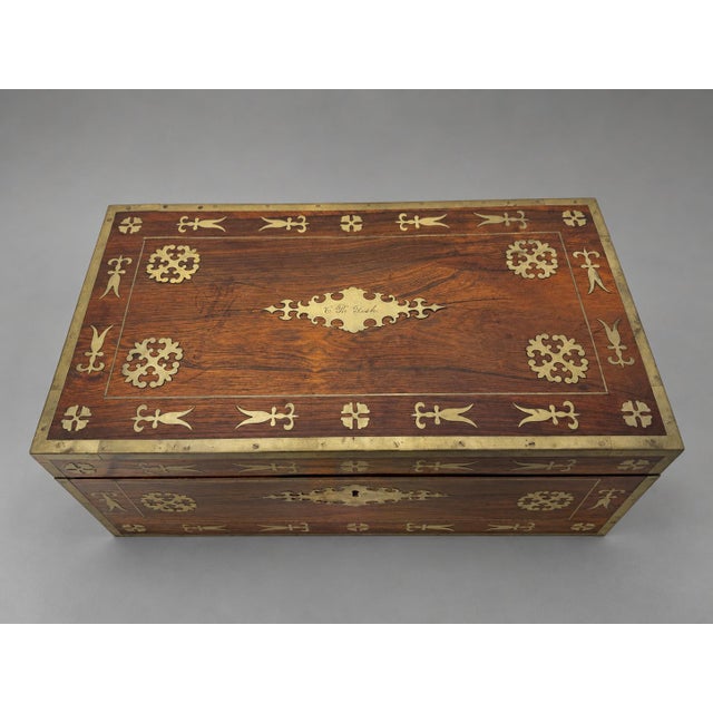 English Regency Brass-Inlaid Rosewood Lap Desk and Dressing Case, Circa 1820 For Sale - Image 4 of 11