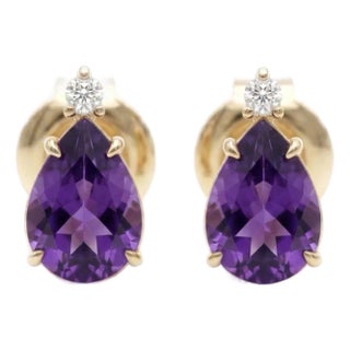 Genuine Pear Cut Amethyst Stud Earrings – Dainty Amethyst Earrings - A Pair For Sale